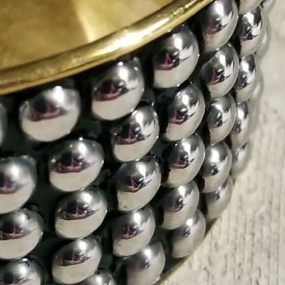 India Brass Bangle Bracelet Mid Century Style Silver Black Geometric Dot Accents - Picture 6 of 6